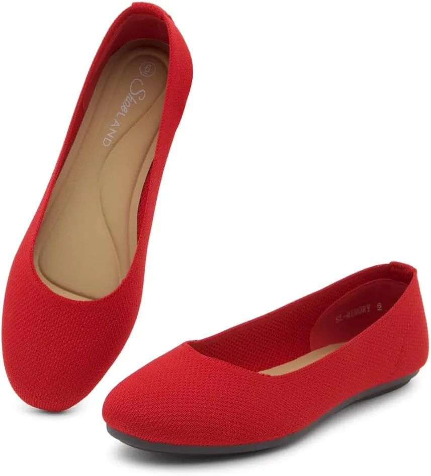 Shoe Land SL-Memory Womens Flats  Round Toe Dressy Ballet Flats, Foldable Slip-On Knit Flat Shoes with Memory Foam, Comfortable for Daily Wear, Work, Office, and Party