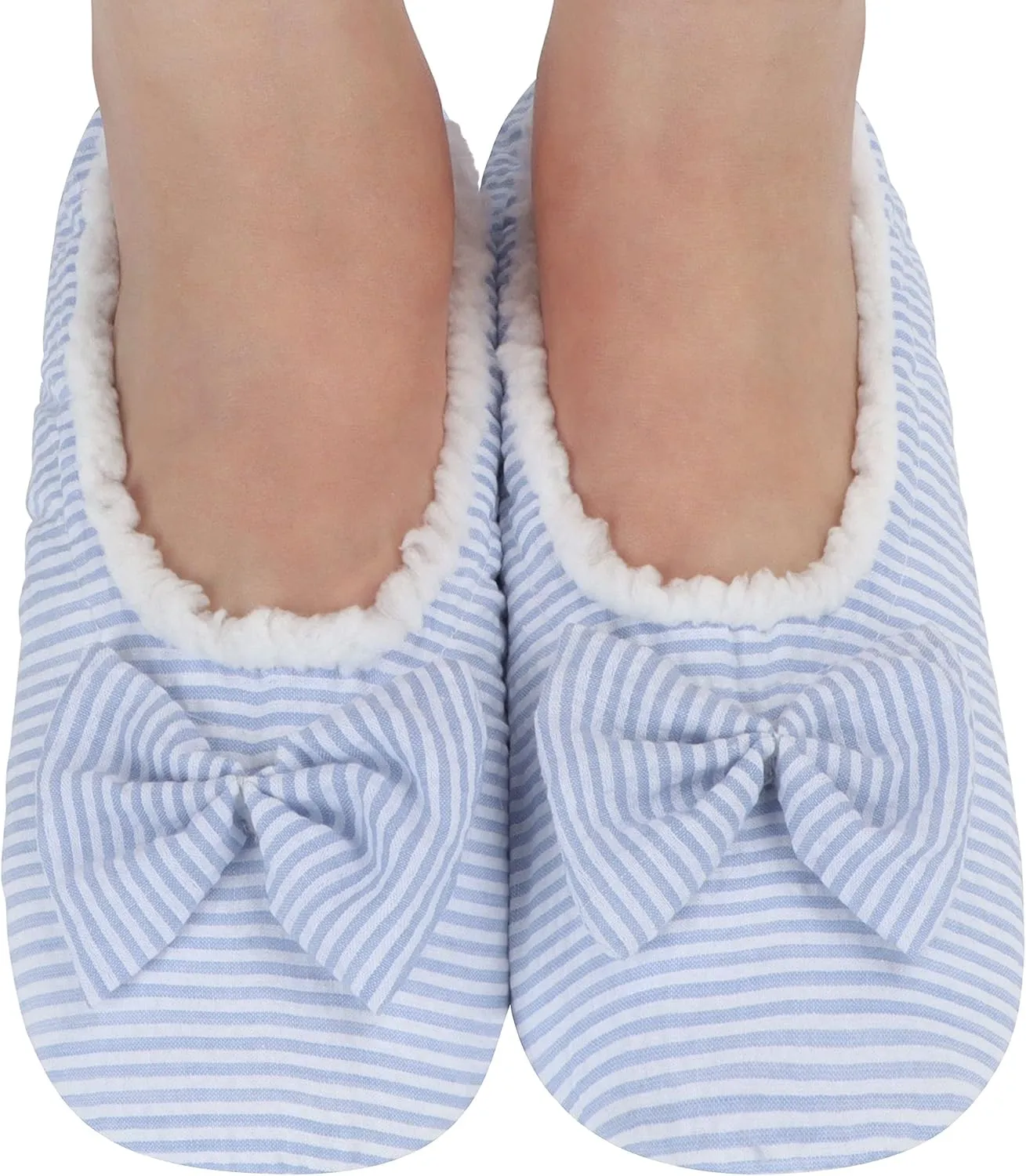 Snoozies Flat Ballet Slippers for Women Indoor, Lightweight and Soft Sherpa-Lined Slipper Socks Non-Skid, Ladies Gifts
