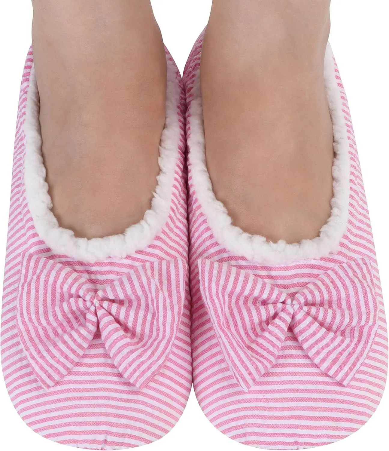 Snoozies Flat Ballet Slippers for Women Indoor, Lightweight and Soft Sherpa-Lined Slipper Socks Non-Skid, Ladies Gifts