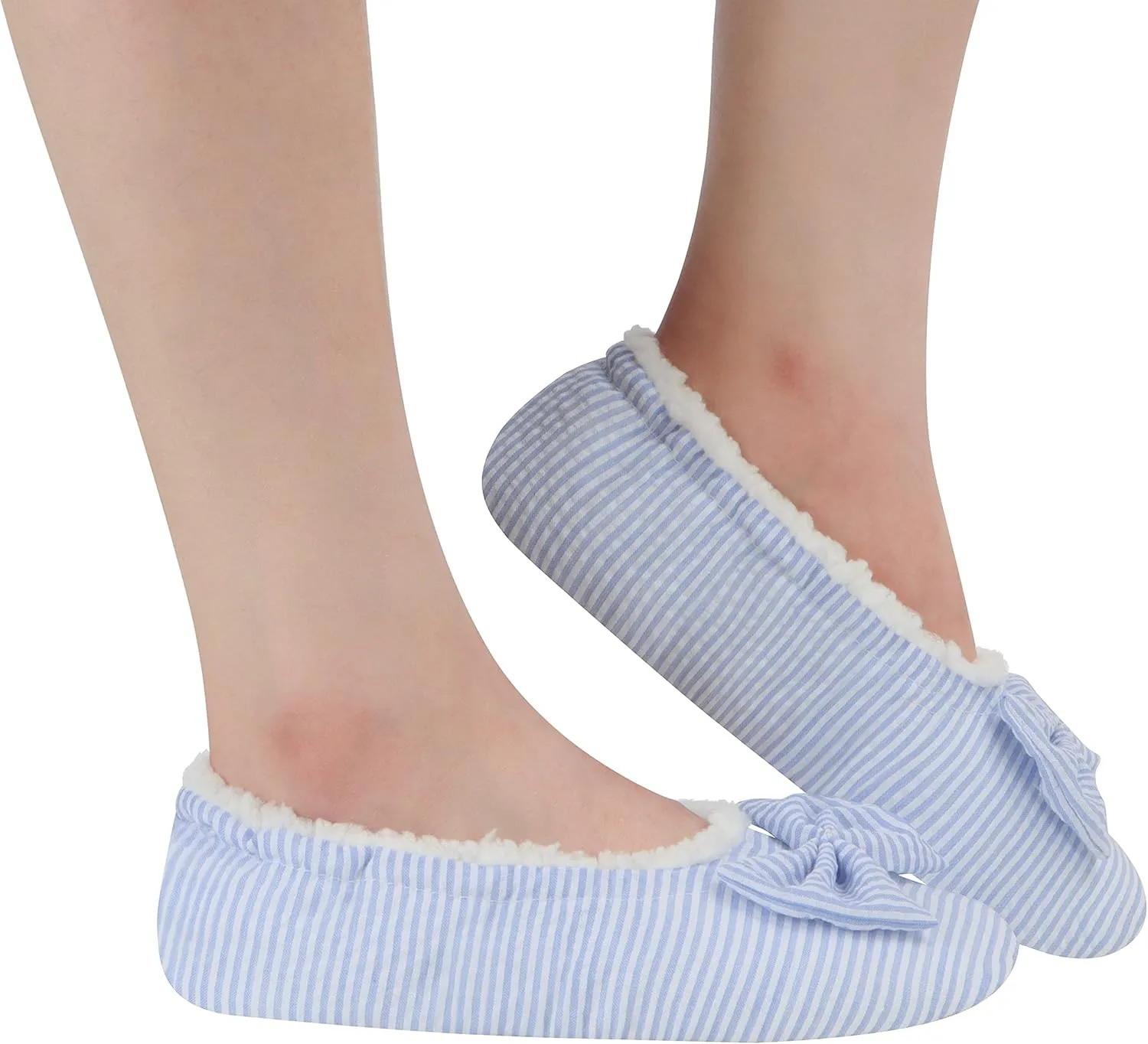Snoozies Flat Ballet Slippers for Women Indoor, Lightweight and Soft Sherpa-Lined Slipper Socks Non-Skid, Ladies Gifts