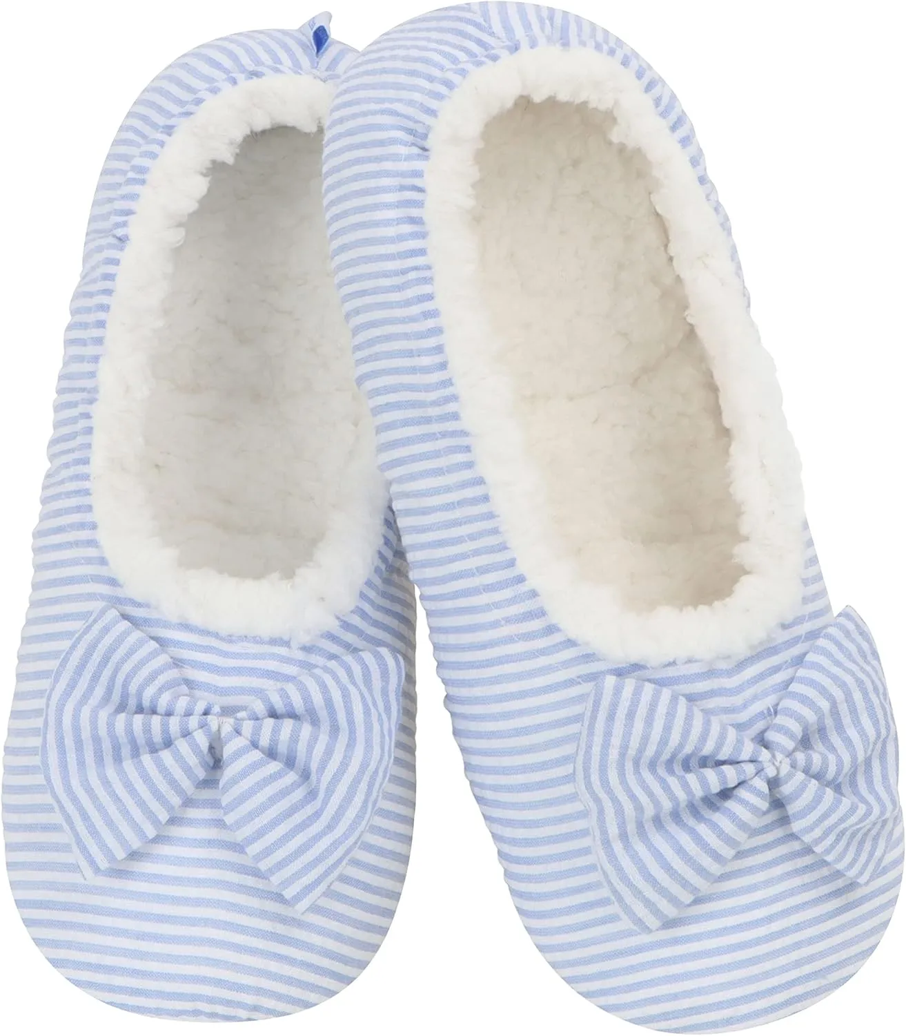 Snoozies Flat Ballet Slippers for Women Indoor, Lightweight and Soft Sherpa-Lined Slipper Socks Non-Skid, Ladies Gifts