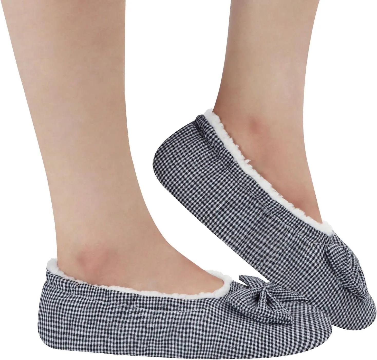 Snoozies Flat Ballet Slippers for Women Indoor, Lightweight and Soft Sherpa-Lined Slipper Socks Non-Skid, Ladies Gifts