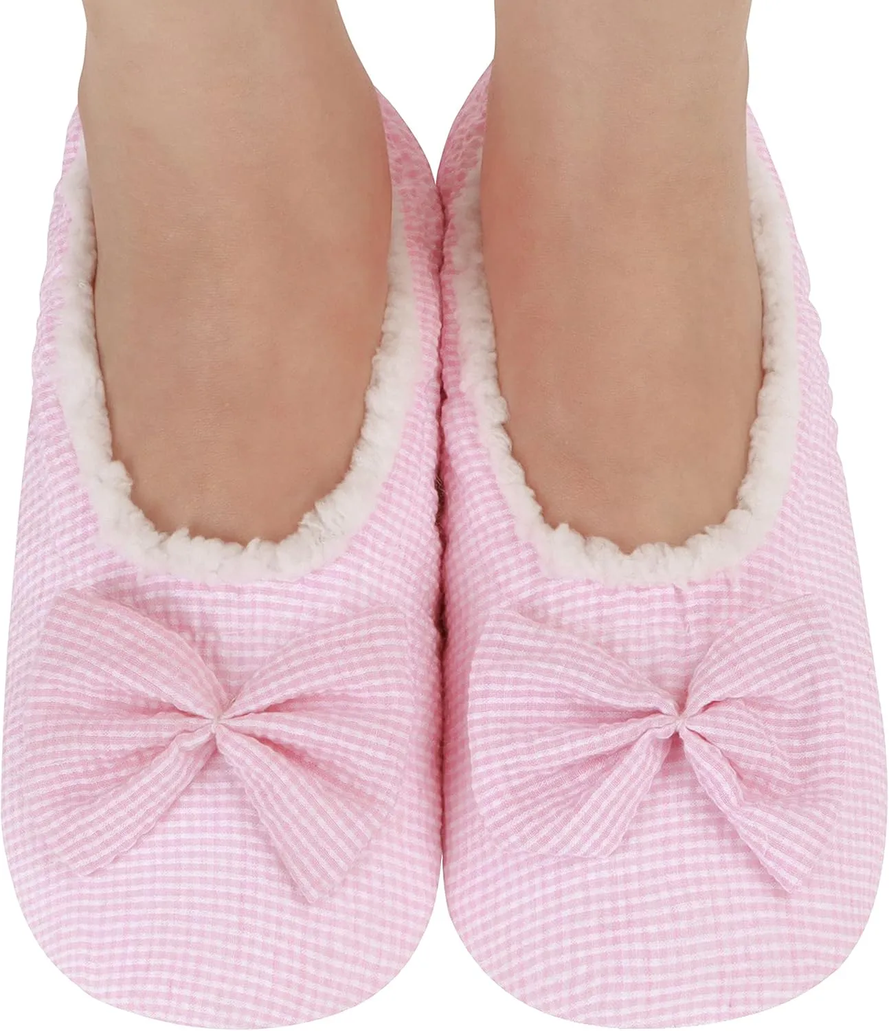 Snoozies Flat Ballet Slippers for Women Indoor, Lightweight and Soft Sherpa-Lined Slipper Socks Non-Skid, Ladies Gifts