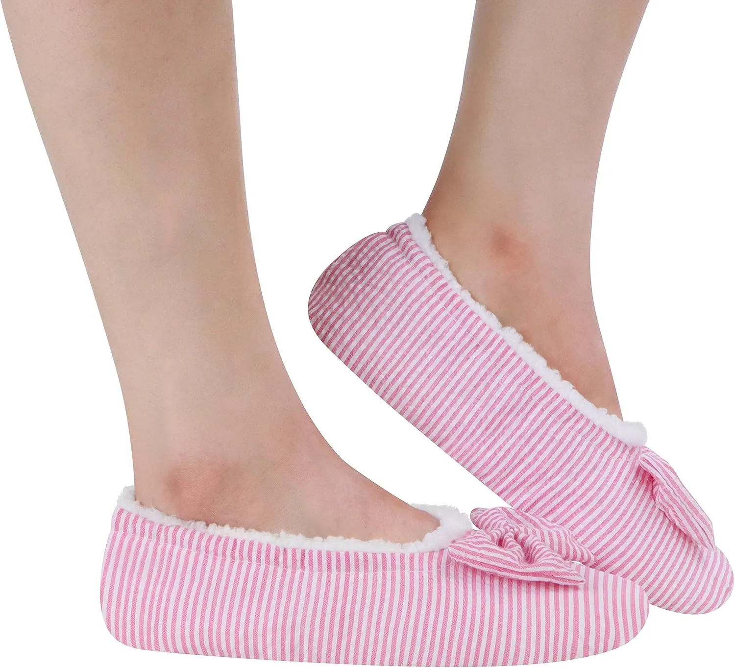 Snoozies Flat Ballet Slippers for Women Indoor, Lightweight and Soft Sherpa-Lined Slipper Socks Non-Skid, Ladies Gifts