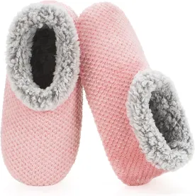 Soft Fuzzy Slippers for Women Indoor, Warm Furry House Sock Shoes Fluffy Lined, Bedroom Booties Non-Slip Gripper Soles, Winter Cozy Christmas Gifts