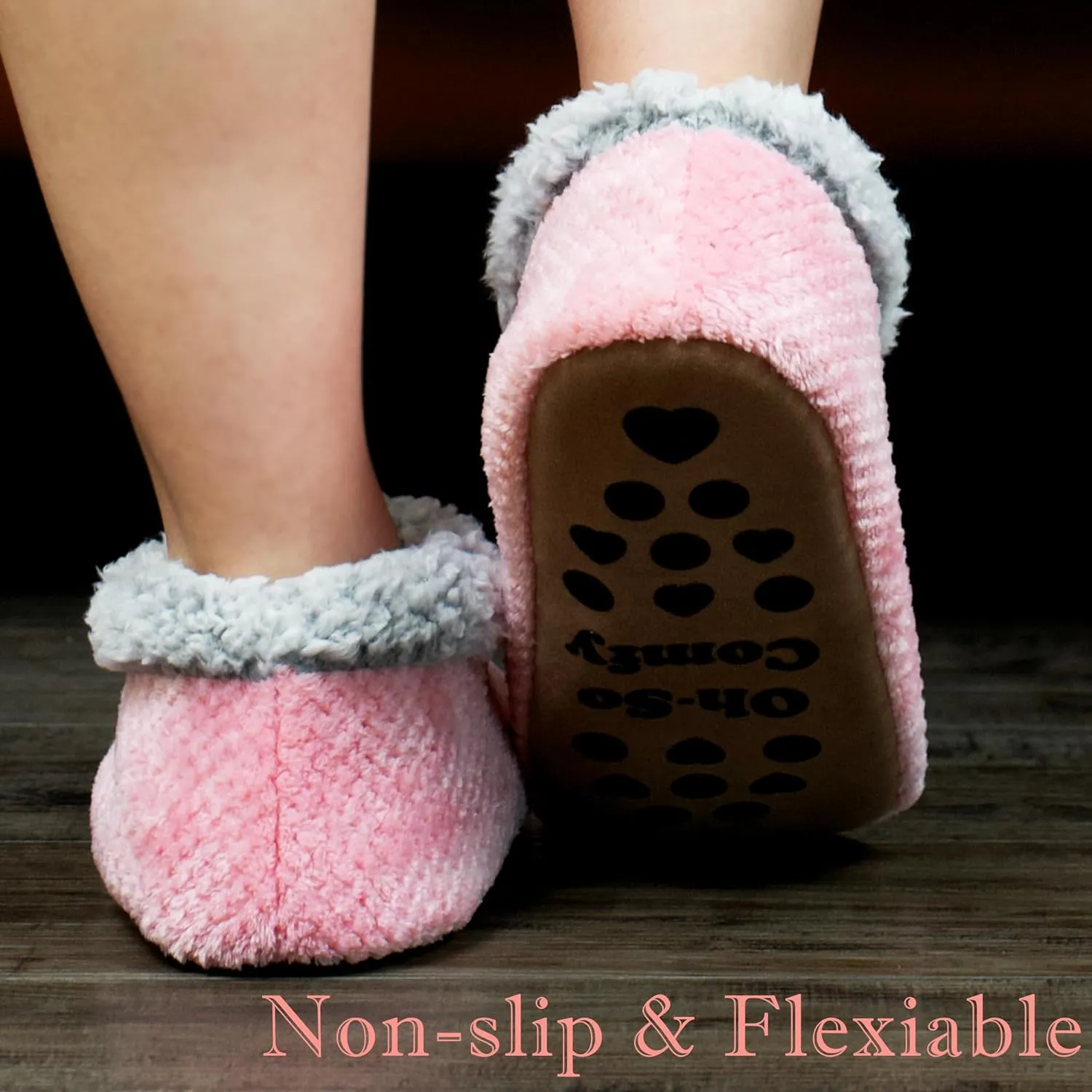 Soft Fuzzy Slippers for Women Indoor, Warm Furry House Sock Shoes Fluffy Lined, Bedroom Booties Non-Slip Gripper Soles, Winter Cozy Christmas Gifts