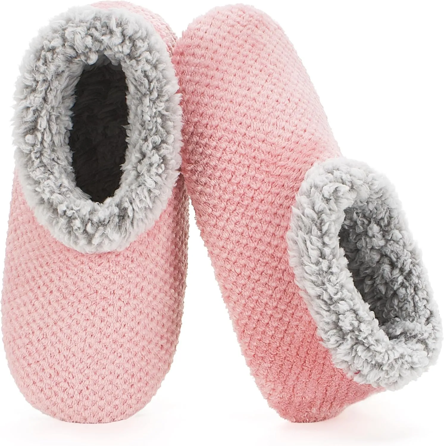 Soft Fuzzy Slippers for Women Indoor, Warm Furry House Sock Shoes Fluffy Lined, Bedroom Booties Non-Slip Gripper Soles, Winter Cozy Christmas Gifts