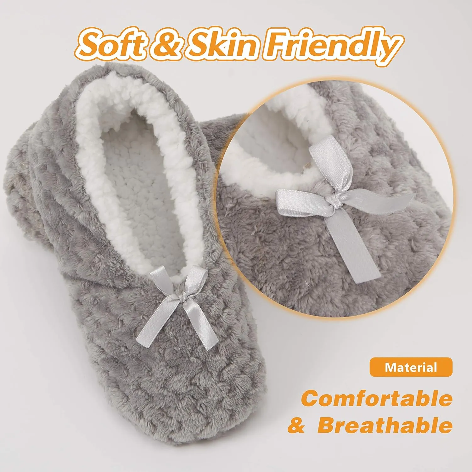 Soft Slipper Socks Warm Cozy Fuzzy Sleeper Non-Slip Sole Lined Socks for Women Home Spa Hotel