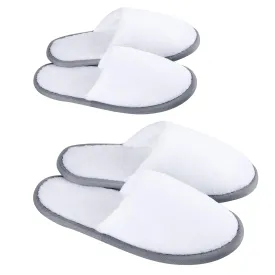 Spa Slippers, (White-6Pairs) Closed Toe Medium Size Disposable Indoor Hotel Slippers, Fluffy Coral Fleece, Padded Sole for Comfort- for Guests, Hotel, Travel, Fits US Men Size 6 & Women Size 7