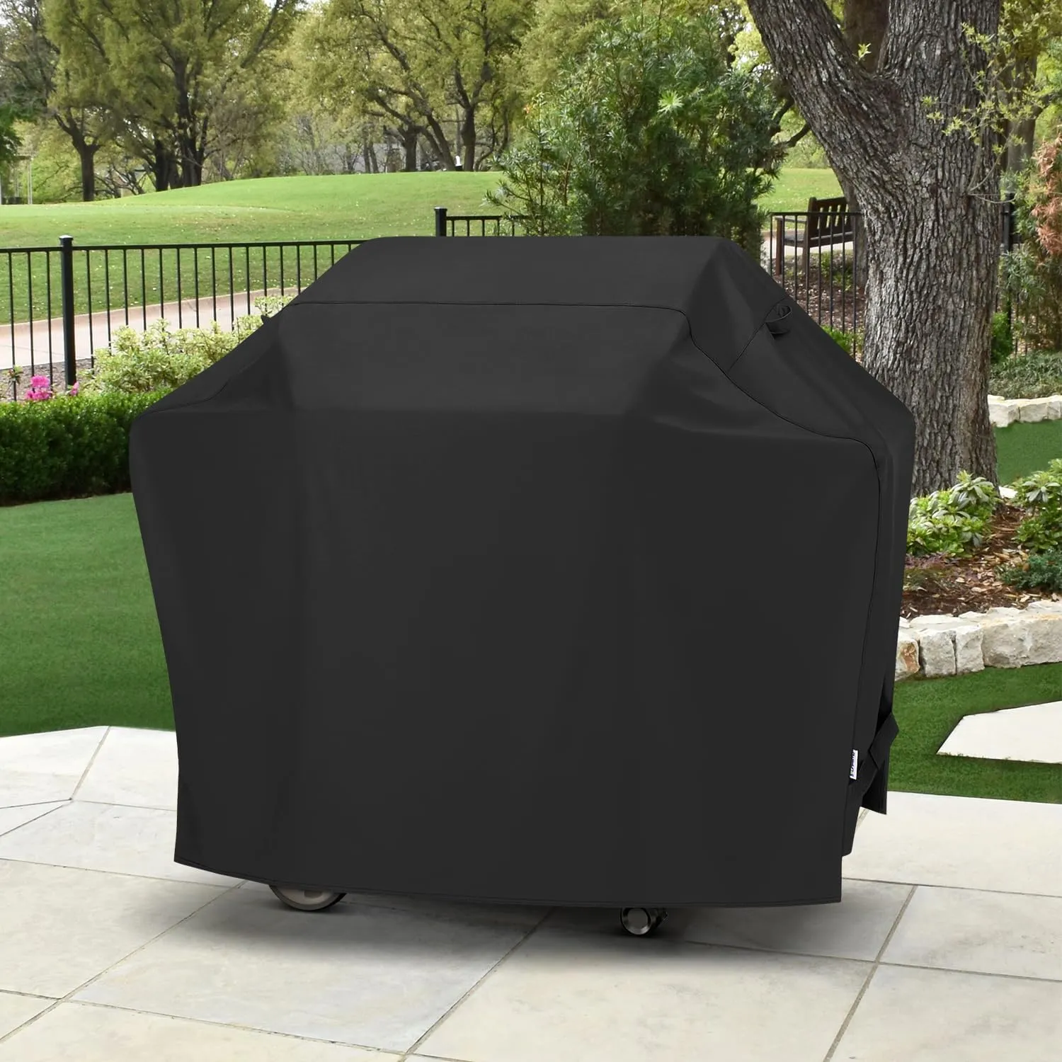 SunPatio Grill Cover 55 Inch, Outdoor Heavy Duty Waterproof Barbecue Gas Cover, UV & Fade Resistant, All Weather Protection Compatible for Weber Charbroil Nexgrill Kenmore Grills and More, Black