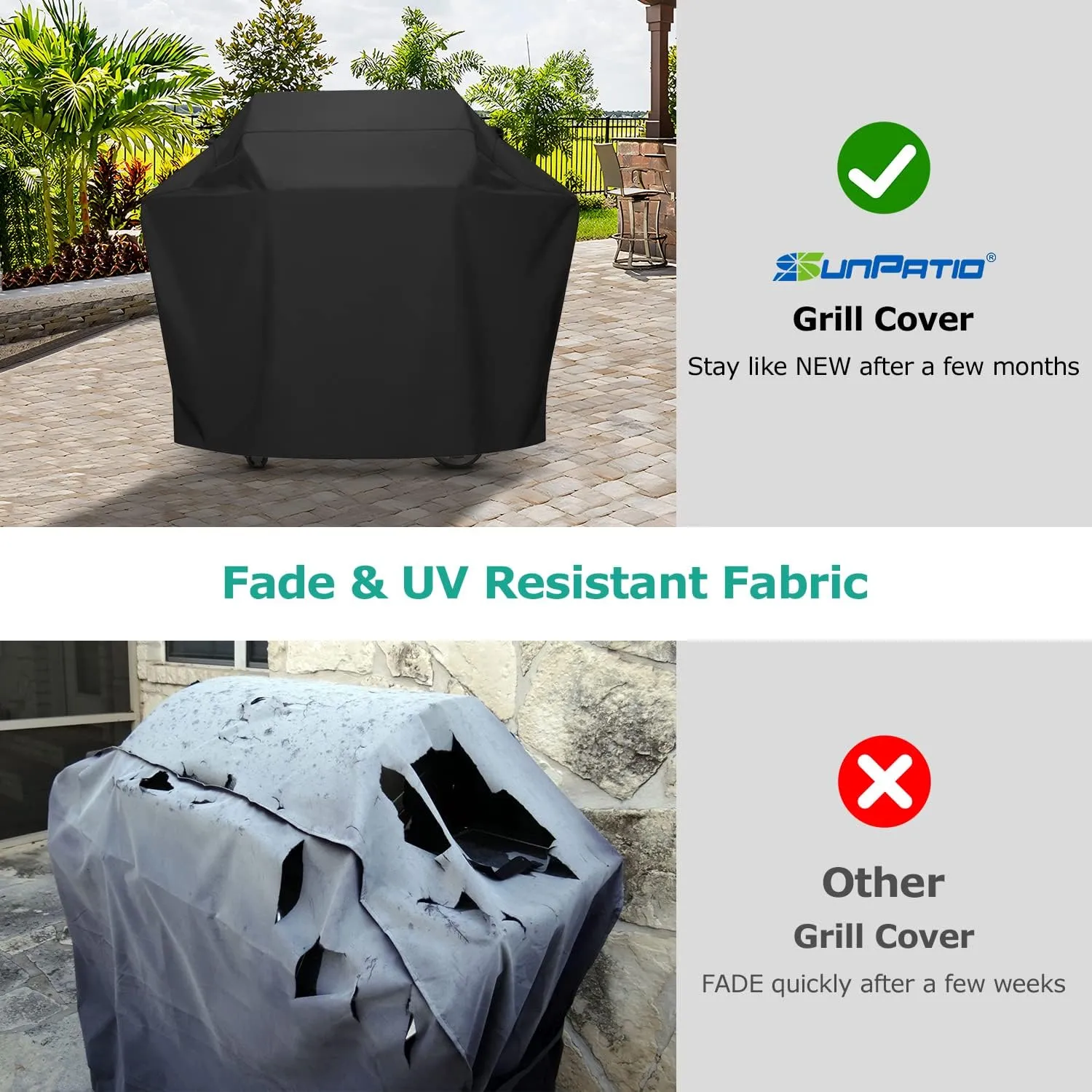 SunPatio Grill Cover 55 Inch, Outdoor Heavy Duty Waterproof Barbecue Gas Cover, UV & Fade Resistant, All Weather Protection Compatible for Weber Charbroil Nexgrill Kenmore Grills and More, Black