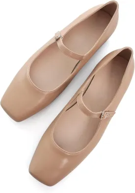 TN TANGNEST Leather Flats for Women Comfortable Square Toe Slip On Flats Soft Work Flats Retro Mary Jane Flats