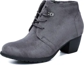 VJH confort Women's Ankle Boots,Lace-up Round Toe Comfortable Low Heel Dress Booties with Side Zipper