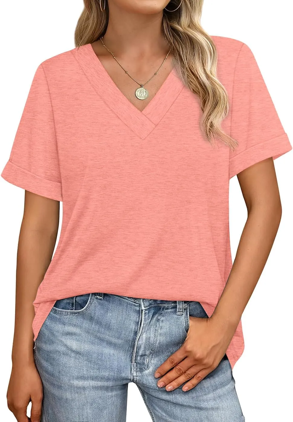 WIHOLL Womens Summer Tops Short Sleeve Basic Casual V Neck T Shirts Trendy Fashion 2025