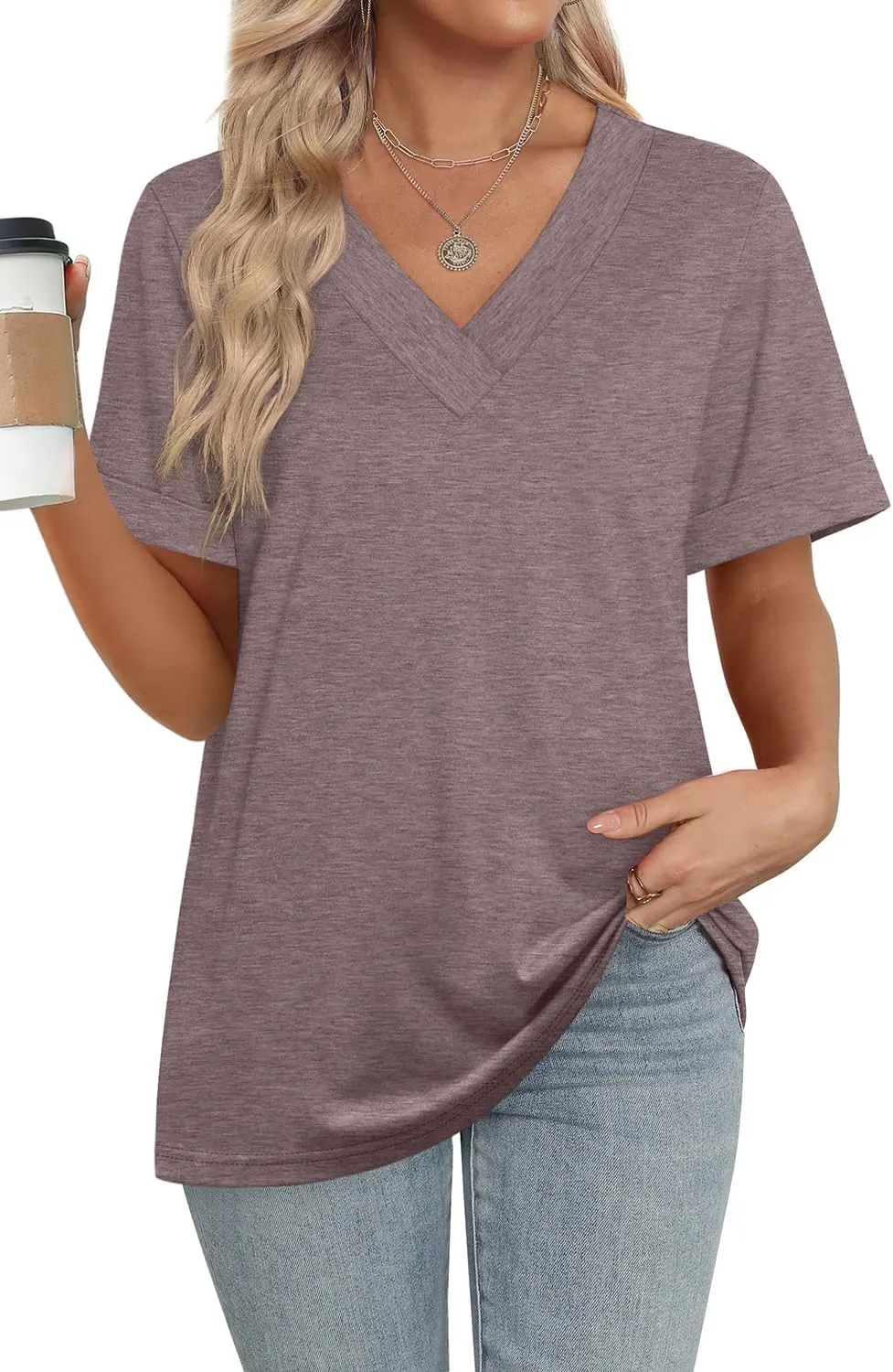 WIHOLL Womens Summer Tops Short Sleeve Basic Casual V Neck T Shirts Trendy Fashion 2025
