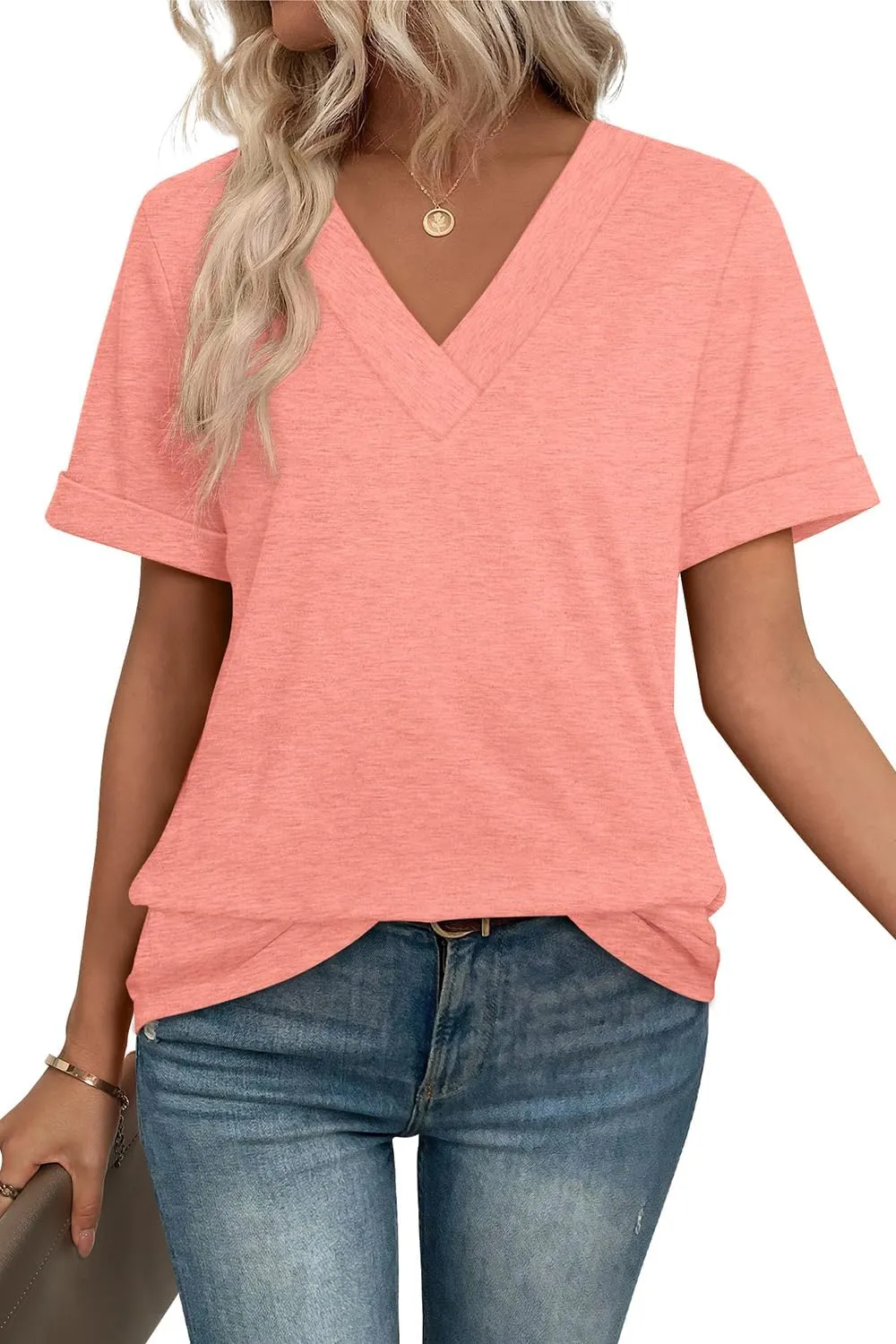WIHOLL Womens Summer Tops Short Sleeve Basic Casual V Neck T Shirts Trendy Fashion 2025