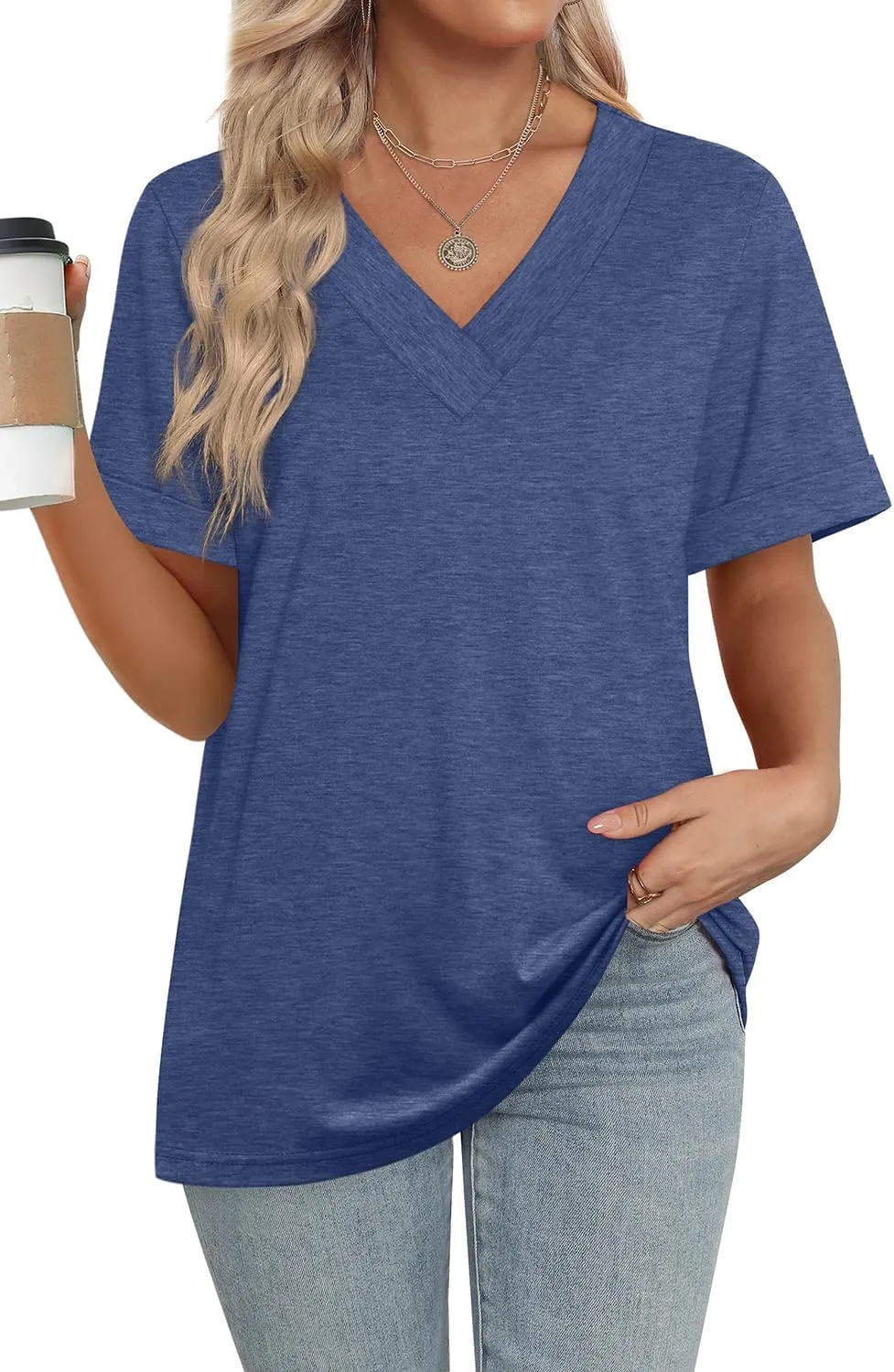 WIHOLL Womens Summer Tops Short Sleeve Basic Casual V Neck T Shirts Trendy Fashion 2025