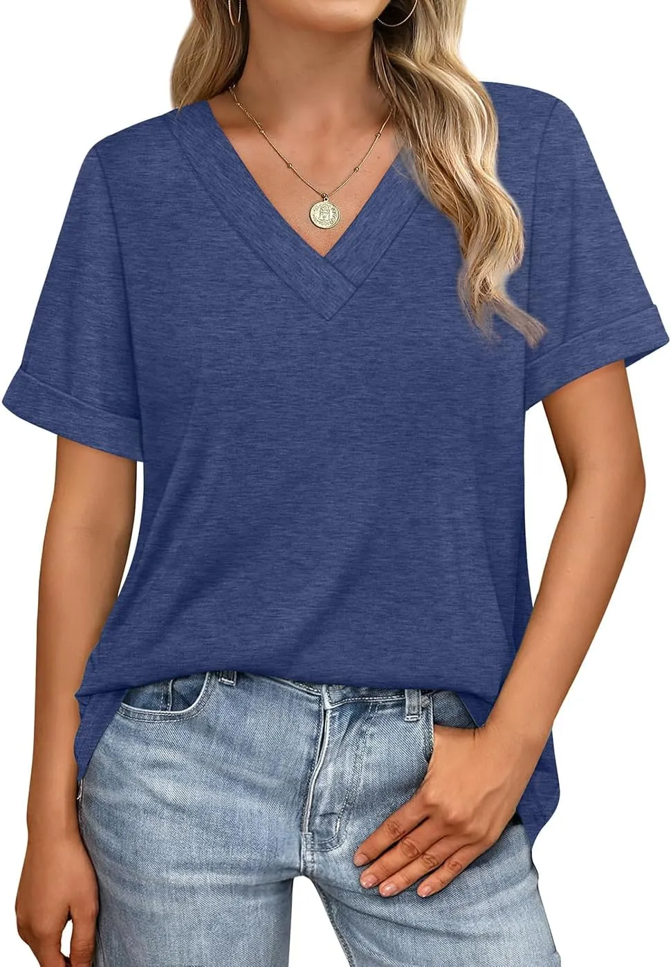 WIHOLL Womens Summer Tops Short Sleeve Basic Casual V Neck T Shirts Trendy Fashion 2025