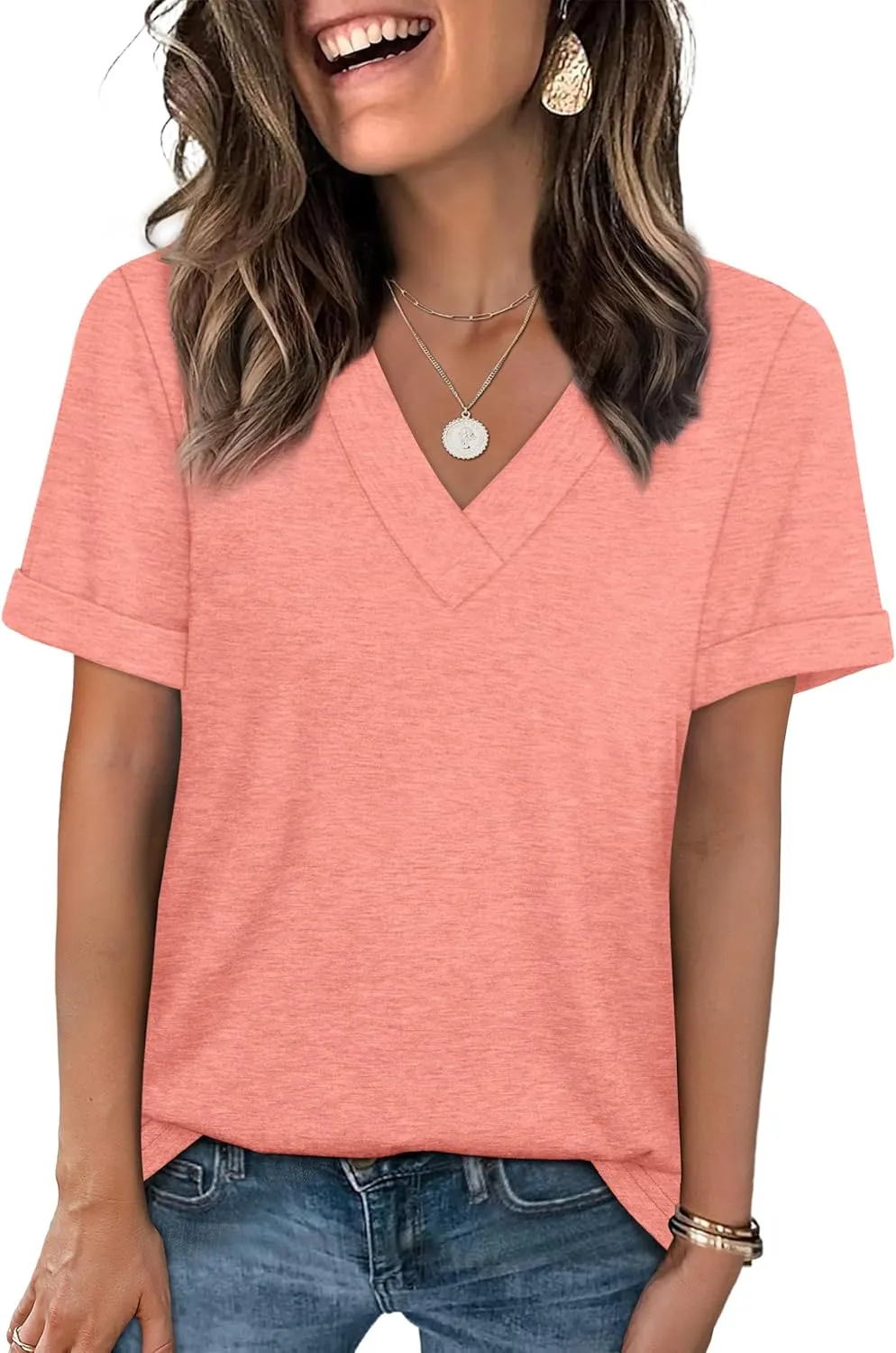 WIHOLL Womens Summer Tops Short Sleeve Basic Casual V Neck T Shirts Trendy Fashion 2025