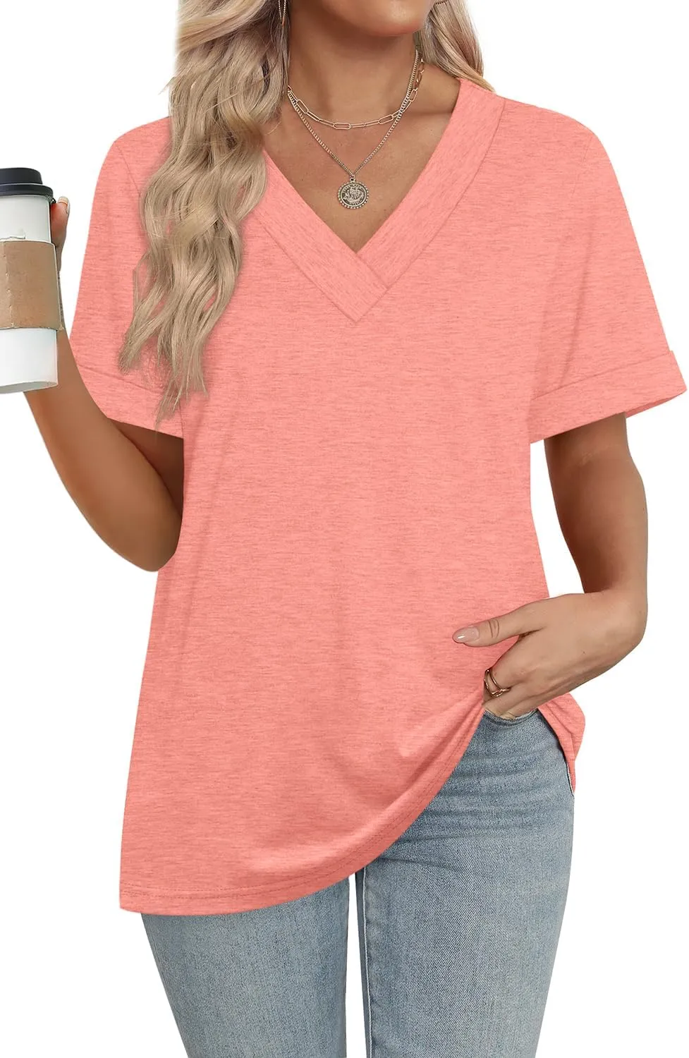 WIHOLL Womens Summer Tops Short Sleeve Basic Casual V Neck T Shirts Trendy Fashion 2025