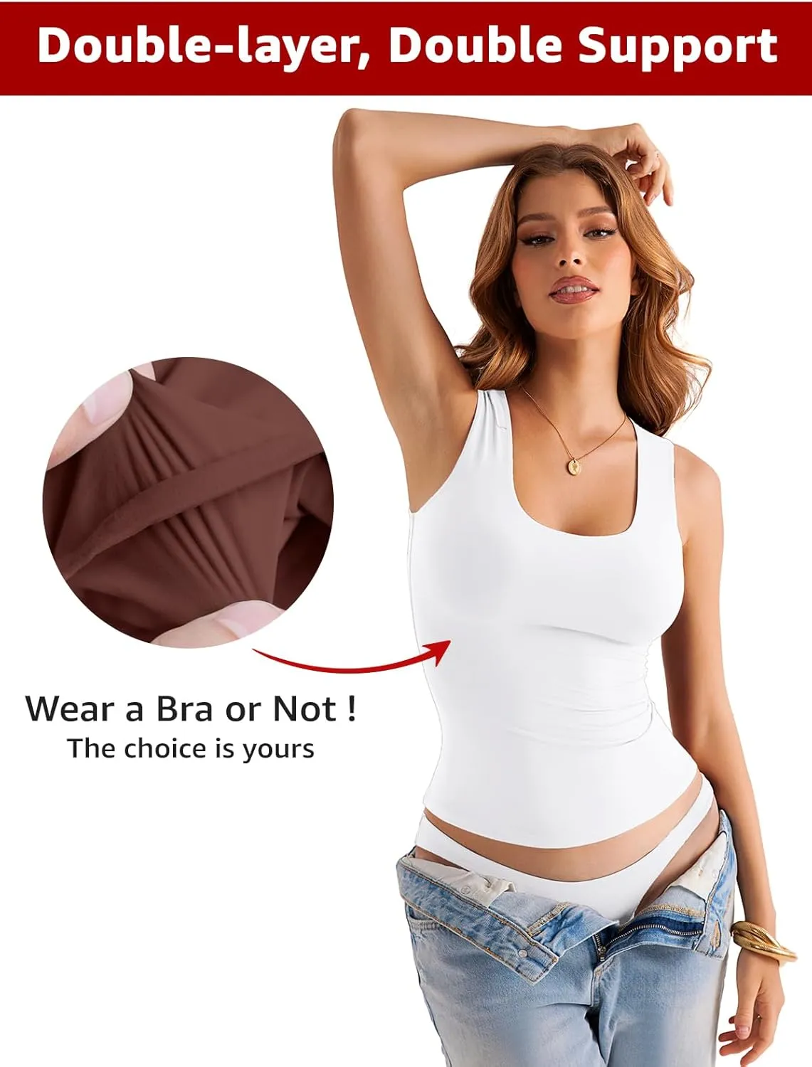 Womens Double Lined Scoop Neck Tank Tops Basic Slim Fit Sleeveless Shirts Y2K Summer Going Out Outfits