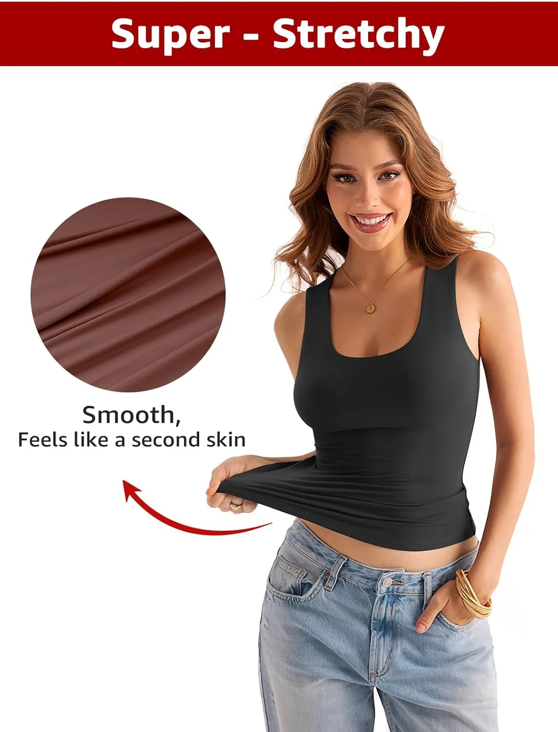 Womens Double Lined Scoop Neck Tank Tops Basic Slim Fit Sleeveless Shirts Y2K Summer Going Out Outfits