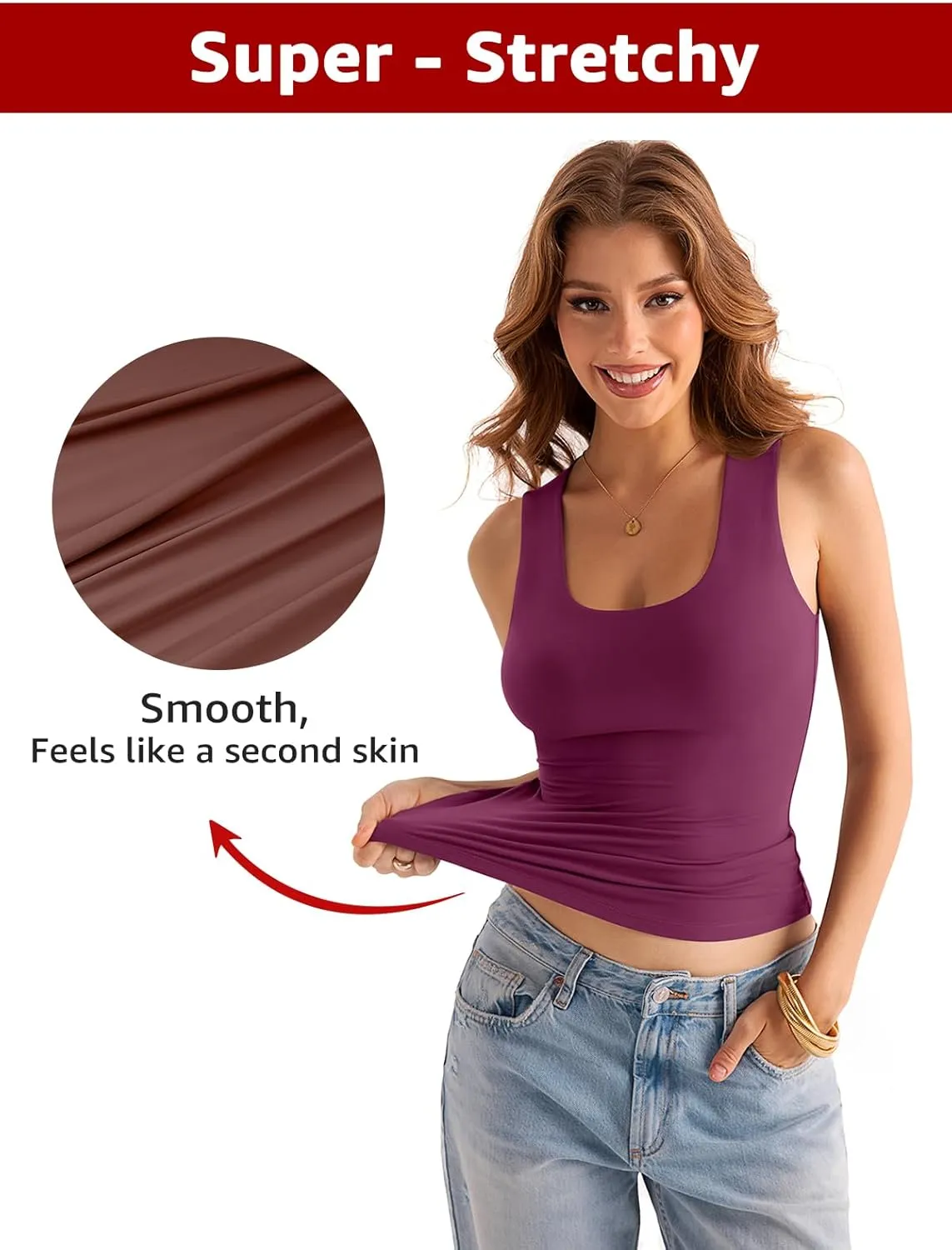 Womens Double Lined Scoop Neck Tank Tops Basic Slim Fit Sleeveless Shirts Y2K Summer Going Out Outfits