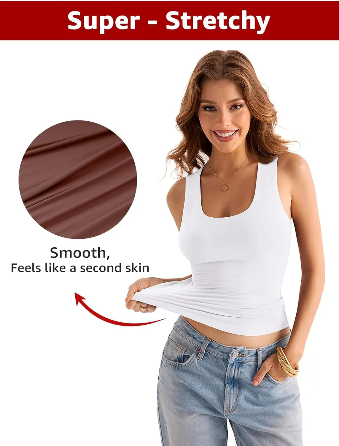 Womens Double Lined Scoop Neck Tank Tops Basic Slim Fit Sleeveless Shirts Y2K Summer Going Out Outfits