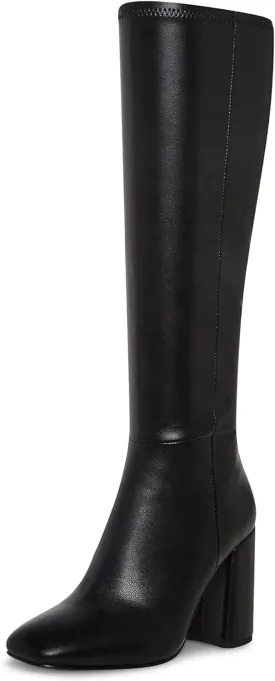 Women's Knee High Boots Faux Leather Square To Tall Boots Fashion Chunky Block Heel Long Boots with Side Zip