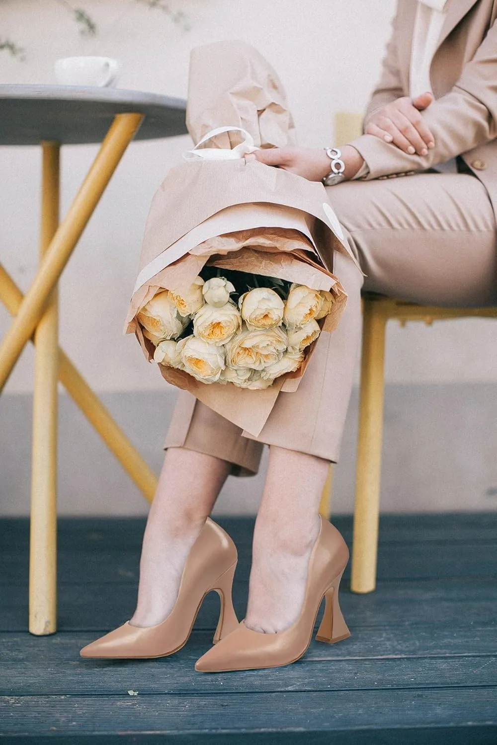 Women's Pointed Toe High Heel Pumps Closed Toe Flared Heel Slip-On Party Wedding Office Dress Shoes