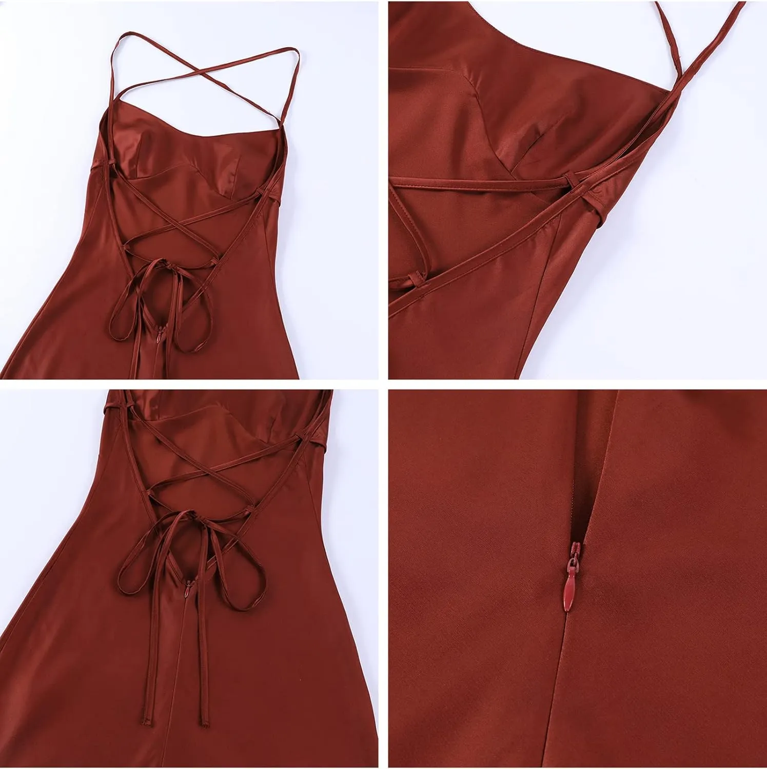 xxxiticat Women's Slip Maxi Dress Sleeveless Open Back Backless Lace Up Bandage Criss Cross Mermaid Satin Party Dress