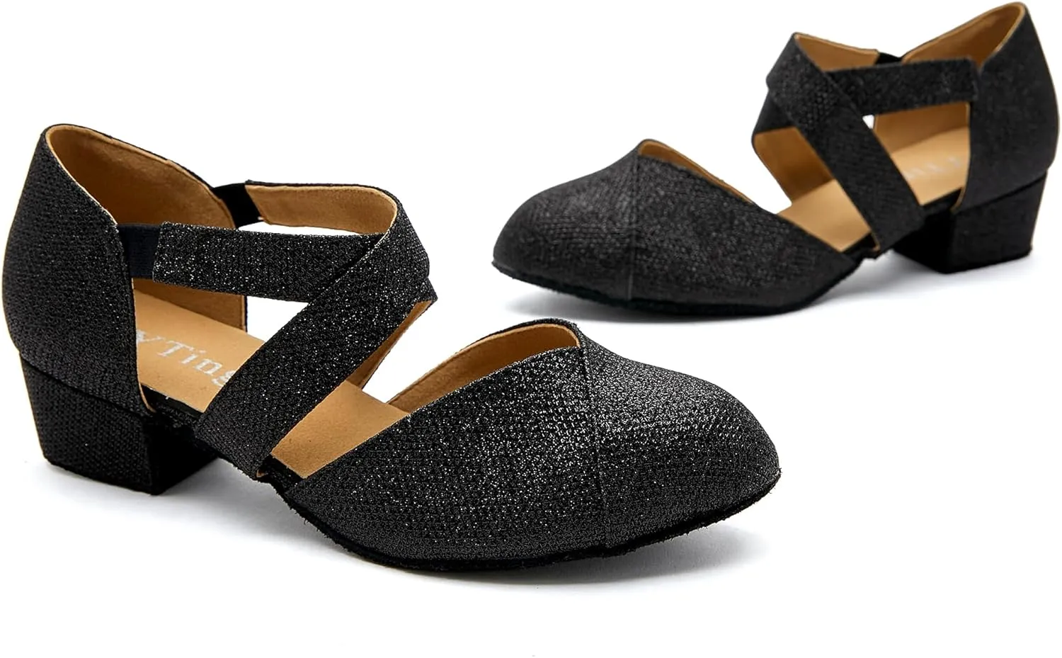YYTing Women Swing Latin Ballroom Dance Shoes (Closed Toe, Suede Sole, Elastic Closure) 1.5 inch Heel YT26