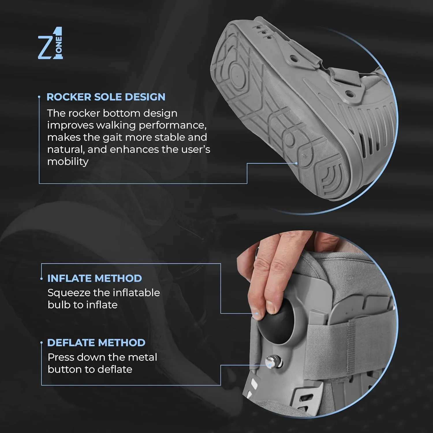 Z1 A12 Short Air Walker Ankle Fracture Boot - Orthopedic Walking Boot for Sprained Ankle - Support for Broken Foot & Stress Fracture Recovery Fits Left & Right Foot Men & Women (XL)
