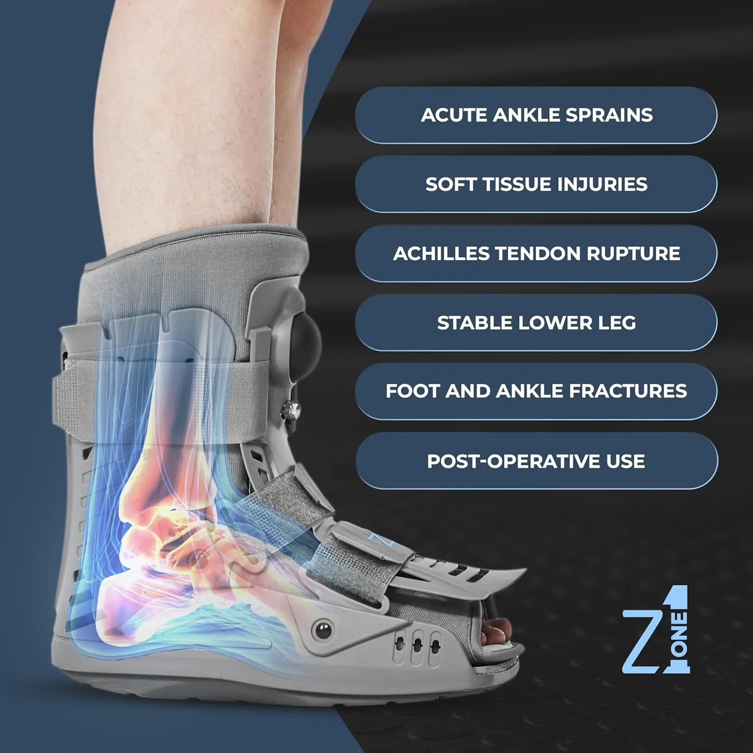 Z1 A12 Short Air Walker Ankle Fracture Boot - Orthopedic Walking Boot for Sprained Ankle - Support for Broken Foot & Stress Fracture Recovery Fits Left & Right Foot Men & Women (XL)