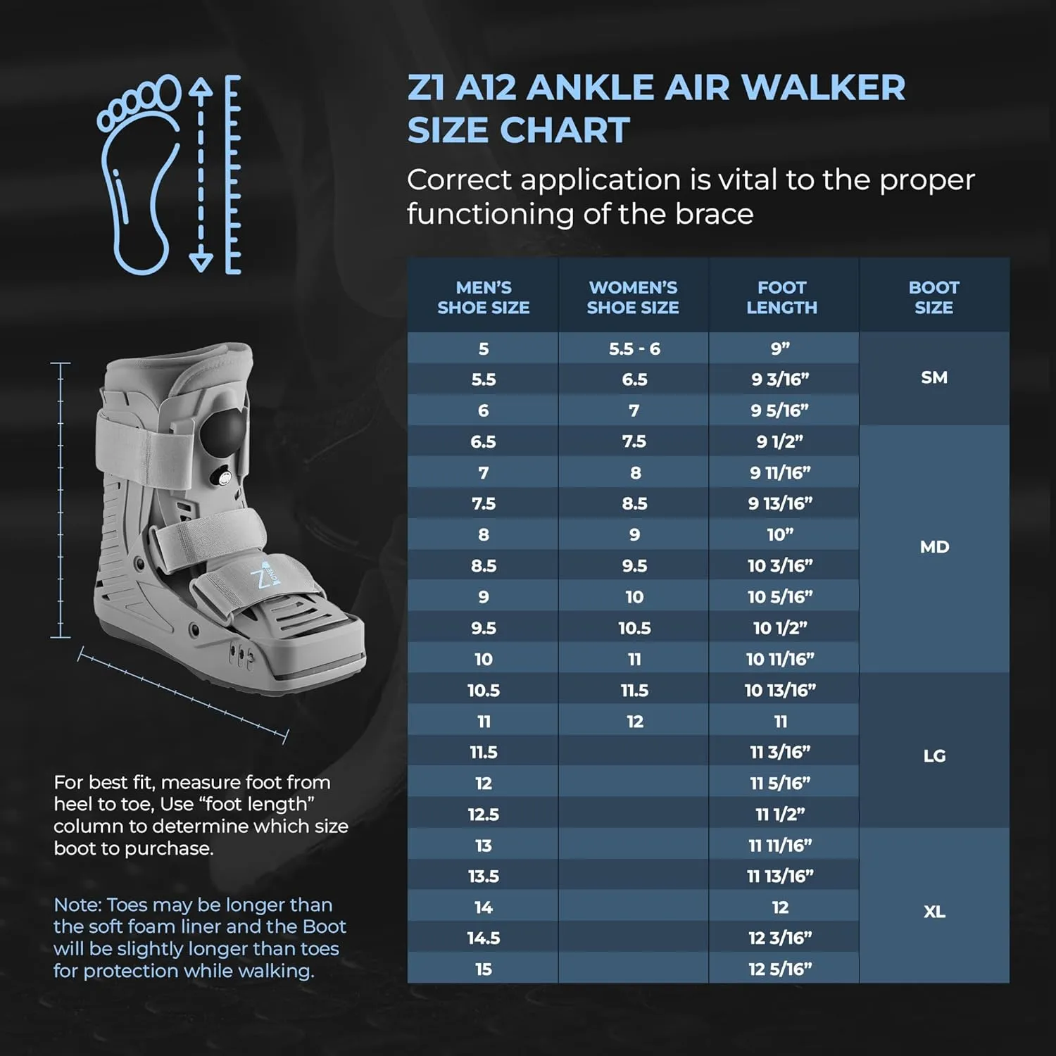 Z1 A12 Short Air Walker Ankle Fracture Boot - Orthopedic Walking Boot for Sprained Ankle - Support for Broken Foot & Stress Fracture Recovery Fits Left & Right Foot Men & Women (XL)